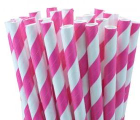 24 Pink Paper Straws Striped Paper Drinking Straws - For your birthday party drink, cake pops, drink strirrers wedding or crafts