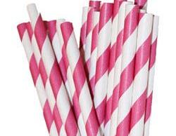 24 Hot Pink Paper Straws Striped Paper Drinking Straws - For your birthday party drink, cake pops, drink strirrers wedding or crafts