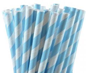 24 Baby Blue Straws Striped Paper Drinking Straws - For your birthday party drink, cake pops, drink strirrers wedding or crafts