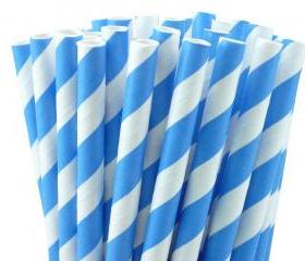 24 Blue Straws Striped Paper Drinking Straws - For your birthday party drink, cake pops, drink strirrers wedding or crafts