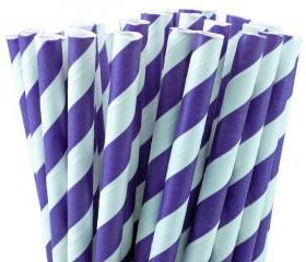 24 Purple Paper Straws Striped Paper Drinking Straws - For your birthday party drink, cake pops, drink strirrers wedding or crafts
